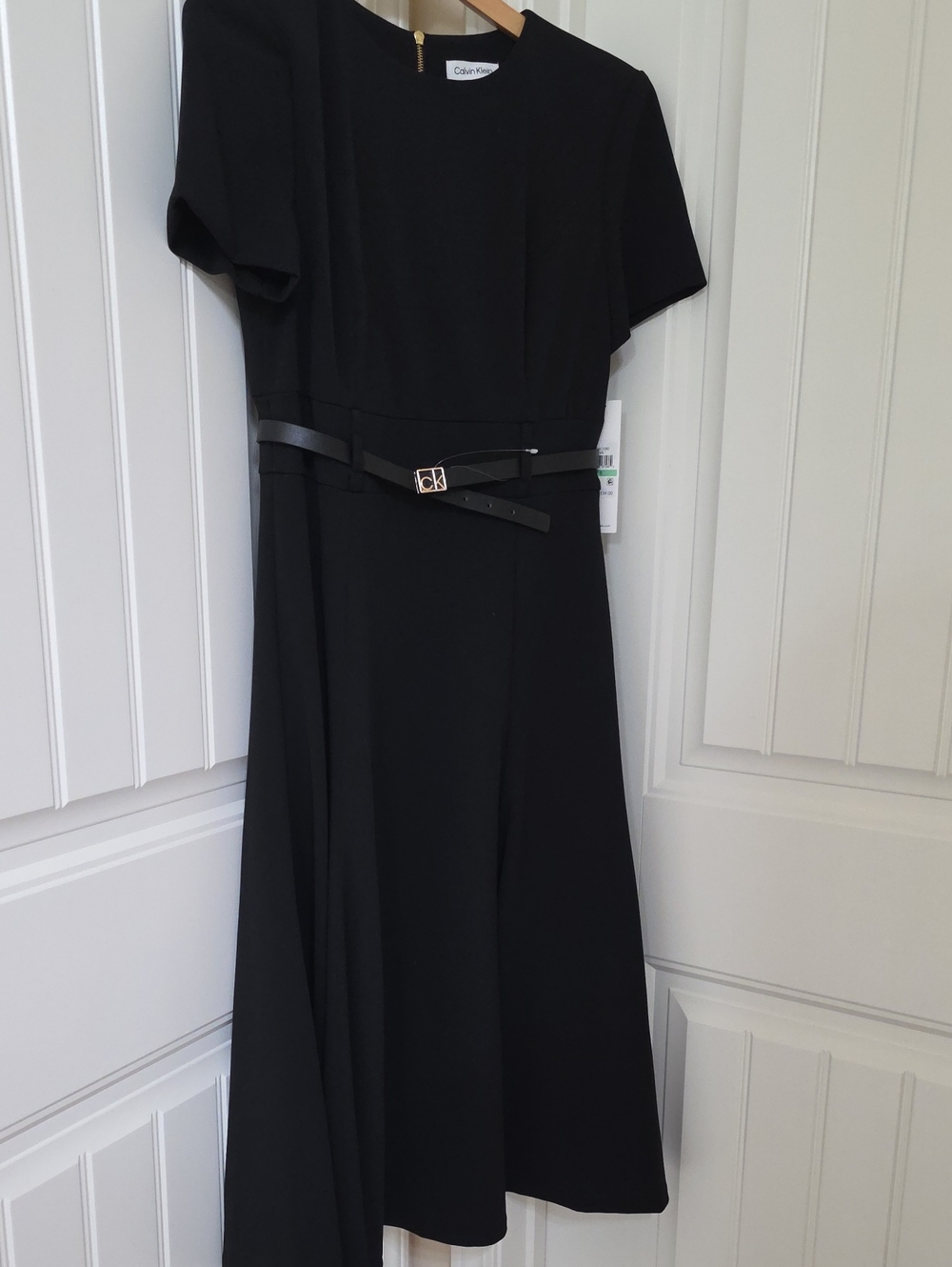 Calvin Klein Black Midi Dress with Slim Belt